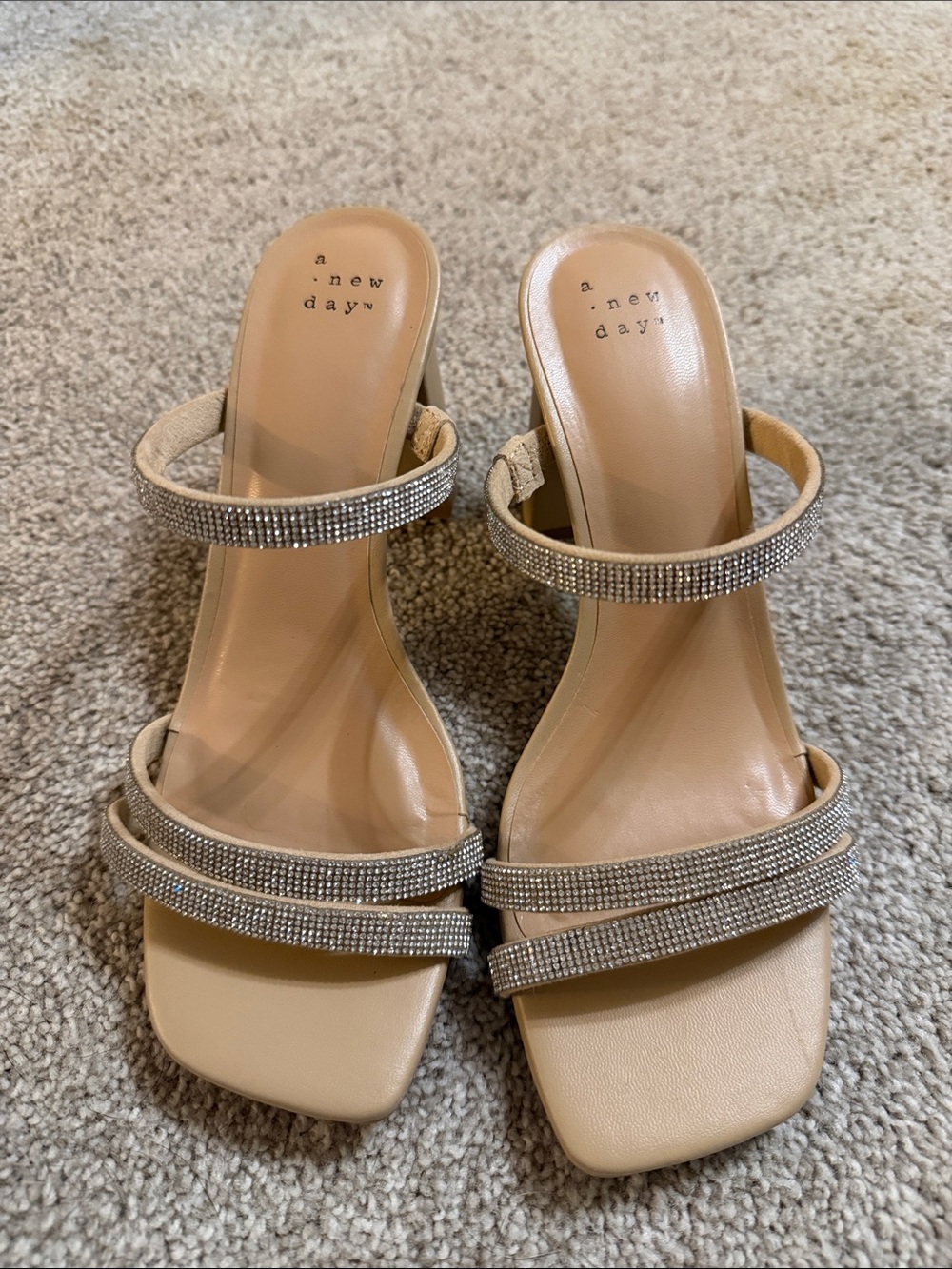 a new day Beige Rhinestone Double-Strap Heels